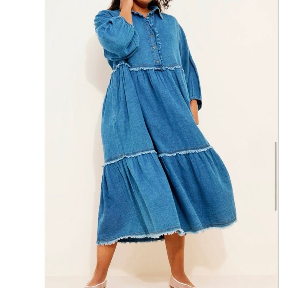 Anthropologie The Bettina Shirt Dress Tiered Denim Edition - Sz 2X